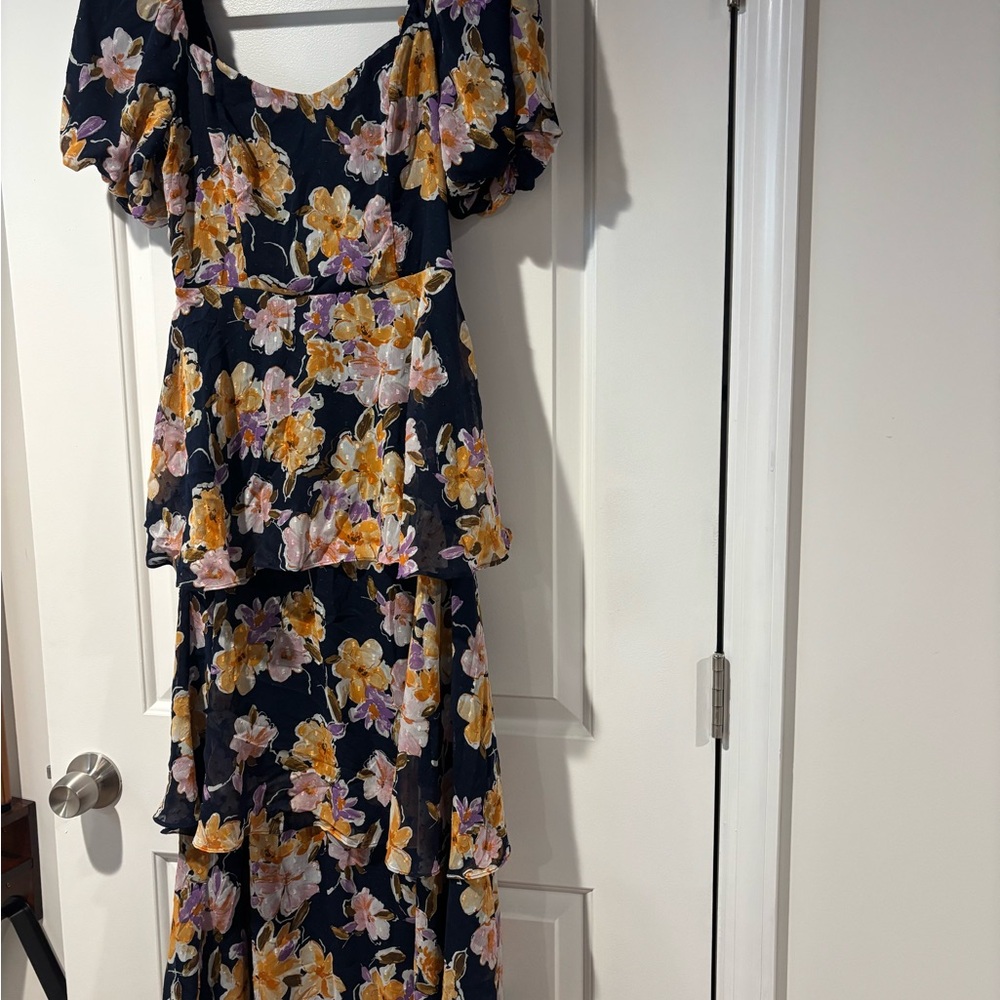 Lush High Low Dress with Yellow and Pink Floral Design